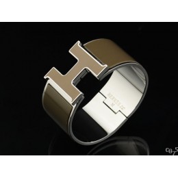Hermes Brown Enamel Clic H Bracelet Narrow Width (33mm) In Silver